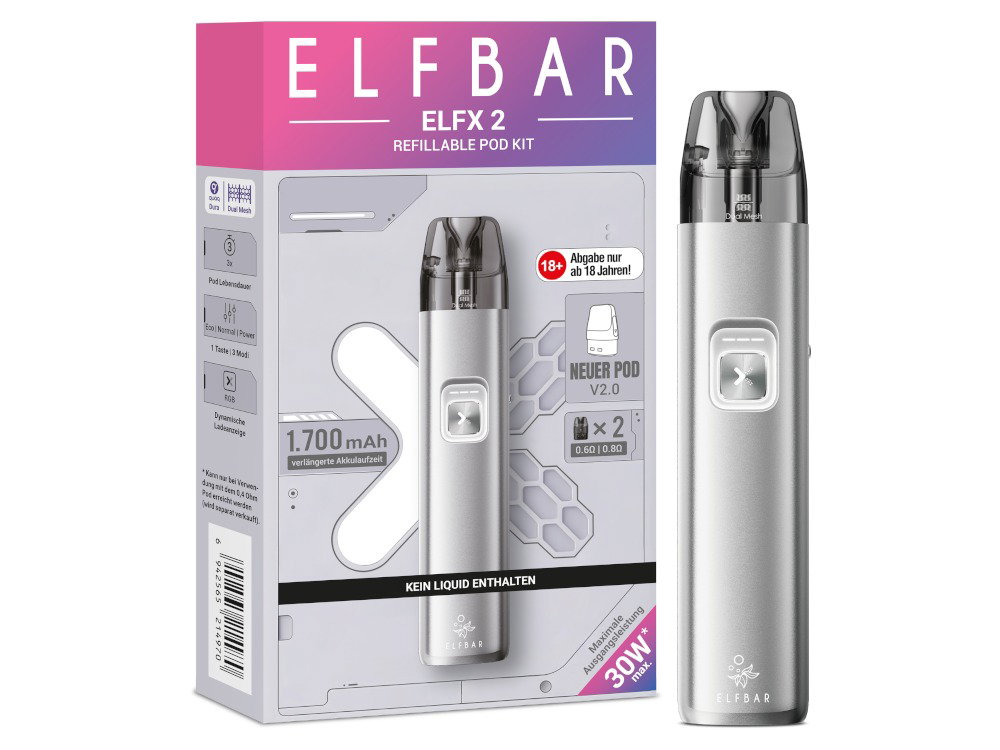 Elfbar Elfx 2 E-Zigaretten-Set Titanium Silver