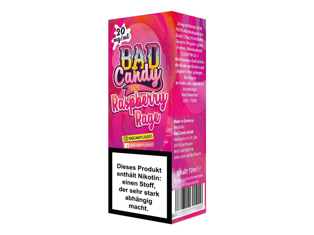 Bad Candy Liquids Raspberry Rage Nikotinsalz-Liquid 20 mg/ml